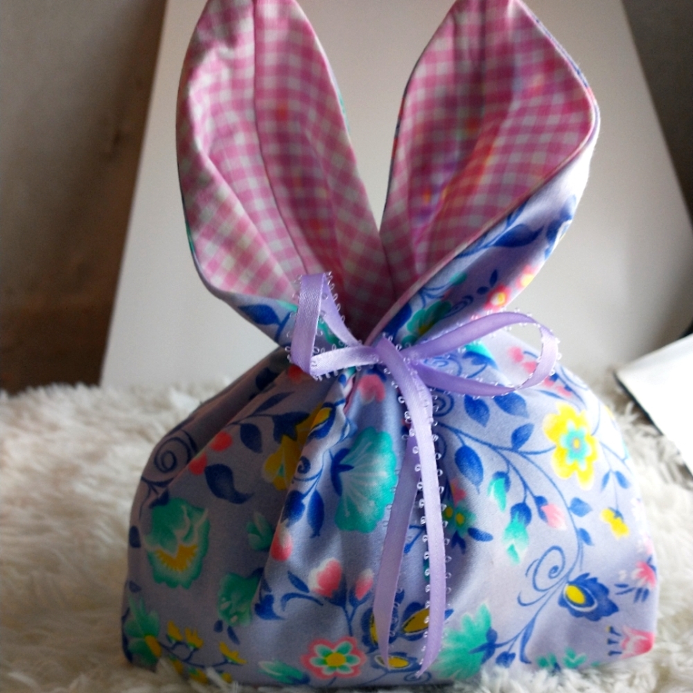 Bunny handmade easter basket treat Fabric bag spring home decor handcrafted